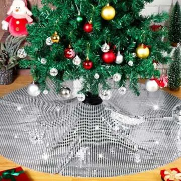 Boao 48 Inch Christmas Tree Skirt Disco Tree Skirt Xmas Round Silver Tree Decoration Skirts Tree Mat for Holiday Christmas Party Decorations