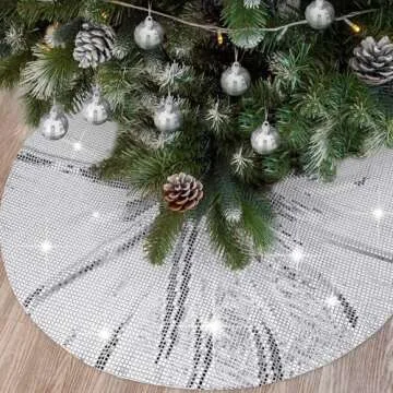 Boao 48 Inch Christmas Tree Skirt Disco Tree Skirt Xmas Round Silver Tree Decoration Skirts Tree Mat for Holiday Christmas Party Decorations