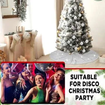 Boao 48 Inch Christmas Tree Skirt Disco Tree Skirt Xmas Round Silver Tree Decoration Skirts Tree Mat for Holiday Christmas Party Decorations