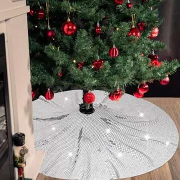 Boao 48 Inch Christmas Tree Skirt Disco Tree Skirt Xmas Round Silver Tree Decoration Skirts Tree Mat for Holiday Christmas Party Decorations