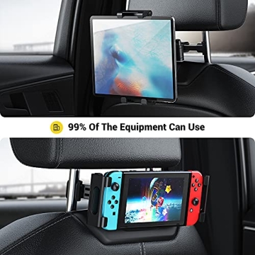 AHK Car Headrest Mount Holder, for iPad Pro/Air/Mini, Tablets, Nintendo Switch, iPhone, Samsung Galaxy/Note, Smartphones, Compatible with 4.5" to 10" Device, 360° Rotation