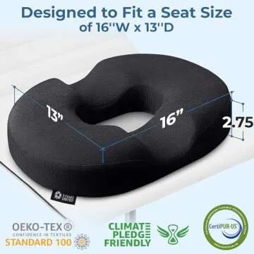 5 STARS UNITED Donut Pillow Hemorrhoid Tailbone Cushion – Small Black Seat Cushion Pain Relief for Coccyx, Prostate, Sciatica, Pelvic Floor, Pressure Sores, Pregnancy