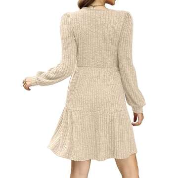 SAMPEEL Womens Square Neck Long Sleeve Fall Dresses Casual Babydoll Sweater Dress