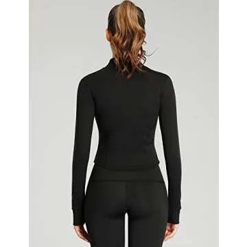 Gnveub Women’s Sports Running Jacket Slim Fit Stretchy Full Zip Athletic Workout Lightweight Jacket with Thumb Holes(Black,M)