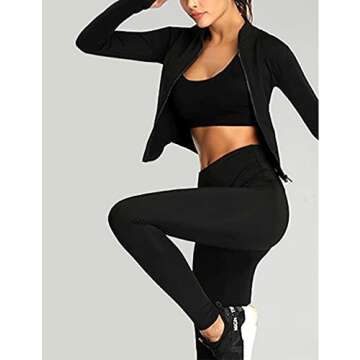 Gnveub Women’s Sports Running Jacket Slim Fit Stretchy Full Zip Athletic Workout Lightweight Jacket with Thumb Holes(Black,M)