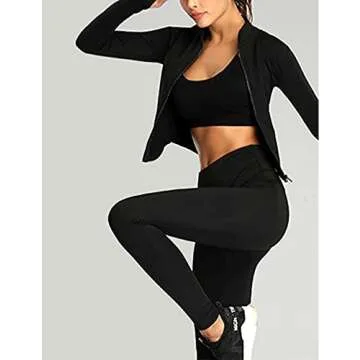 Gnveub Women’s Sports Running Jacket Slim Fit Stretchy Full Zip Athletic Workout Lightweight Jacket with Thumb Holes(Black,M)