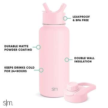 Simple Modern Water Bottle with Straw and Chug Lid Vacuum Insulated Stainless Steel Metal Thermos Bottles | Reusable Leak Proof BPA-Free Flask for Sports, Gym | Summit Collection | 32oz, Blush