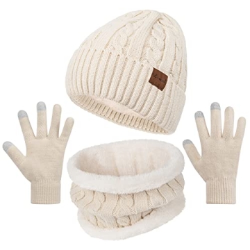Women’s 3-Piece Winter Beanie Hat, Scarf & Gloves Set - Warm & Stylish Gifts