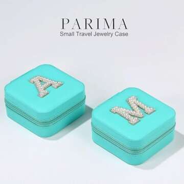 Parima Travel Jewelry Case for Women Girls, K Pearl Initial Jewelry Case | Small Jewelry Box | Jewelry Box for Girls Jewelry Box | Travel Jewelry Case | Gifts for Daughter - Letter K, Blue