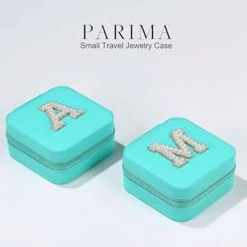 Parima Travel Jewelry Case for Women Girls, K Pearl Initial Jewelry Case | Small Jewelry Box | Jewelry Box for Girls Jewelry Box | Travel Jewelry Case | Gifts for Daughter - Letter K, Blue