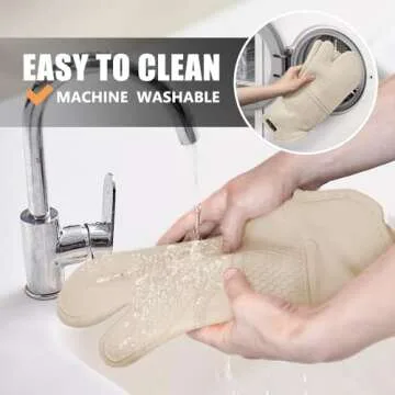 Rorecay Extra Long Oven Mitts and Pot Holders Sets: Heat Resistant Silicone Oven Mittens with Mini Oven Gloves Hot Pads Potholders for Kitchen Baking Cooking, Quilted Liner, Pack of 6 (Milkshake)