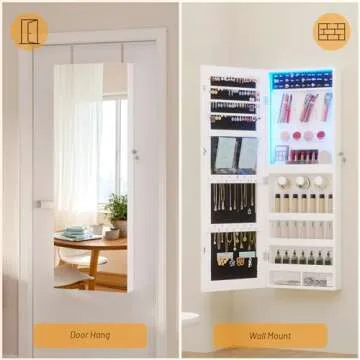 LVSOMT Lockable Jewelry Cabinet with Full-Length Mirror