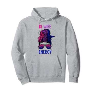 Bi Wife Energy LGBTQ Support Wife Mom Leopard Messy Bun Pullover Hoodie
