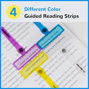 2 Pack Guided Reading Strips, Dyslexia Tools for Kids, Colorful Text Overlays for Early Readers, ADHD Finger Trackers Highlight