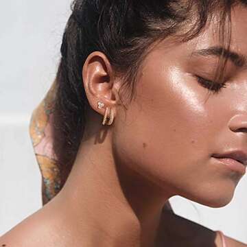 MYEARS Women Diamond Earrings Gold Huggie U Hoop Cubic Zirconia 14K Gold Filled Small Simple Handmade Hypoallergenic Everyday Jewelry