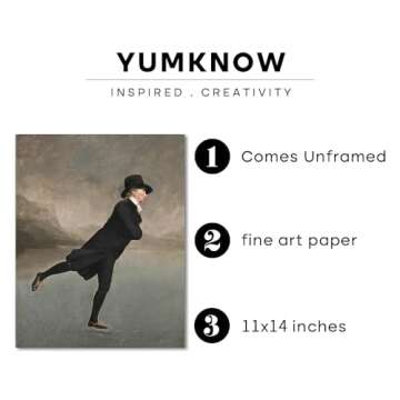 YUMKNOW Farmhouse Portrait Picture Living Room 11 x 14 Art Print - Gift for Ice Skating Lover - Rust...