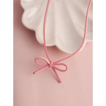 OJERRY Pink Suede Bow Coquette Choker Necklace Jewelry for Women, Simple Bow Necklaces Aesthetic, Romantic Gifts for Women Trendy Stuff for In Their Her 20s