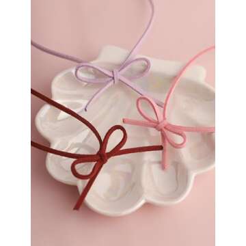 OJERRY Pink Suede Bow Coquette Choker Necklace Jewelry for Women, Simple Bow Necklaces Aesthetic, Romantic Gifts for Women Trendy Stuff for In Their Her 20s