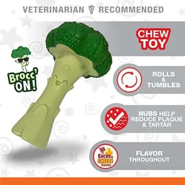 Nylabone Broccoli Power Chew Toy for Dogs, Dog Toys for Aggressive Chewers, Bacon & Cheese Flavor, Large - Up to 50 lbs, 1 Count