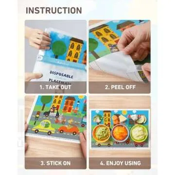 Disposable Stick-on Placemats 40 Pack for Baby & Kids, Toddler Placemats in Reusable Pouch 12" x 18" (Multicolor Animals Driving Cars)