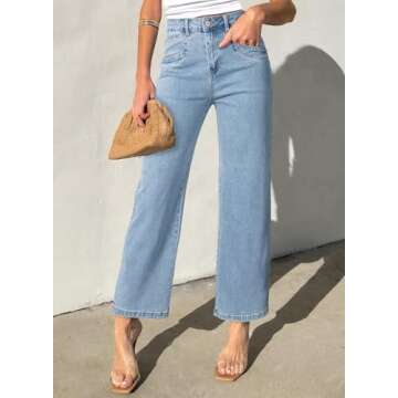 Sidefeel Wide Leg Jeans for Women High Waisted Stretchy Jeans Straight Leg Zimbaplatinum Ankle Denim...