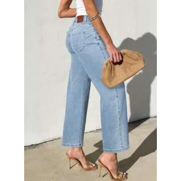 Sidefeel Wide Leg Jeans for Women High Waisted Stretchy Jeans Straight Leg Zimbaplatinum Ankle Denim Pants with Slant Pockets Light Blue Size 8