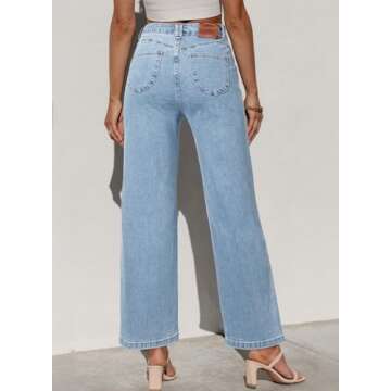 Sidefeel Wide Leg Jeans for Women High Waisted Stretchy Jeans Straight Leg Zimbaplatinum Ankle Denim Pants with Slant Pockets Light Blue Size 8