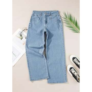 Sidefeel Wide Leg Jeans for Women High Waisted Stretchy Jeans Straight Leg Zimbaplatinum Ankle Denim Pants with Slant Pockets Light Blue Size 8