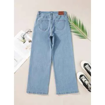 Sidefeel Wide Leg Jeans for Women High Waisted Stretchy Jeans Straight Leg Zimbaplatinum Ankle Denim Pants with Slant Pockets Light Blue Size 8