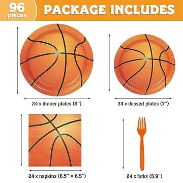 DECORLIFE Basketball Party Supplies Serves 24, Basketball Plates and Napkins, Forks Included, Basket...