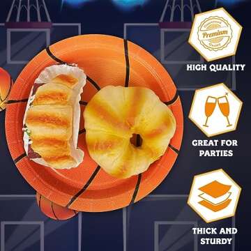 DECORLIFE Basketball Party Supplies Serves 24, Basketball Plates and Napkins, Forks Included, Basketball Party Decorations for Boys Birthday, Total 96 PCS
