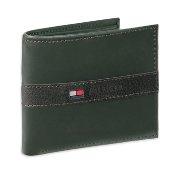 Tommy Hilfiger Men's Green Leather Wallet with ID Window