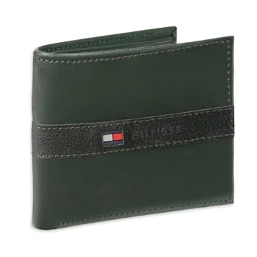 Tommy Hilfiger Men's Green Leather Wallet with ID Window