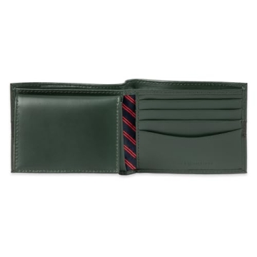 Tommy Hilfiger Men's Green Leather Wallet with ID Window