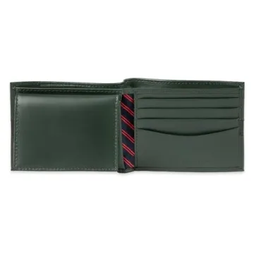 Tommy Hilfiger Men's Green Leather Wallet with ID Window