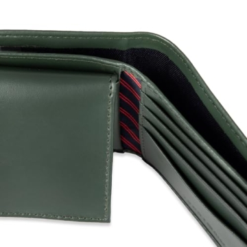 Tommy Hilfiger Men's Green Leather Wallet with ID Window