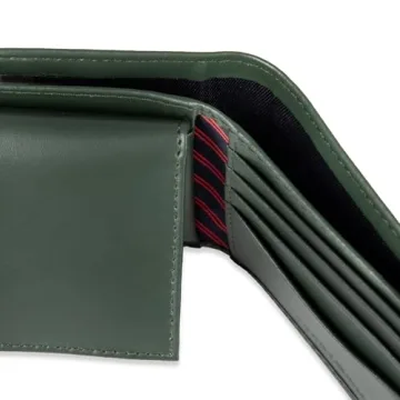 Tommy Hilfiger Men's Green Leather Wallet with ID Window