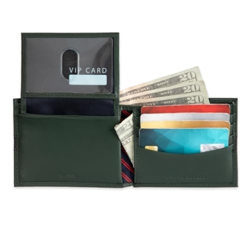 Tommy Hilfiger Men's Green Leather Wallet with ID Window