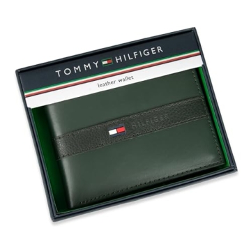 Tommy Hilfiger Men's Green Leather Wallet with ID Window