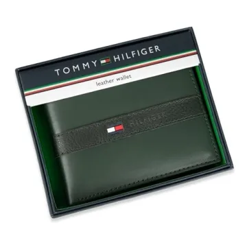 Tommy Hilfiger Men's Green Leather Wallet with ID Window
