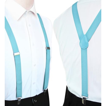 Baby Blue Men's Suspender Braces with Strong Clips