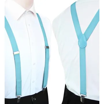 Baby Blue Men's Suspender Braces with Strong Clips
