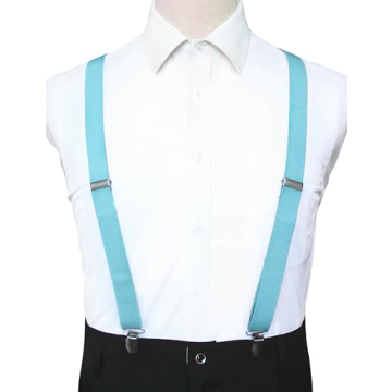 Baby Blue Men's Suspender Braces with Strong Clips