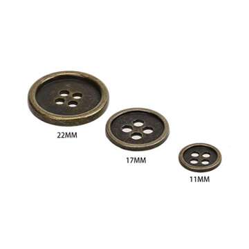 COTOWIN Antique Brass Sew On Metal Buttons, Pack of 10 (11MM)