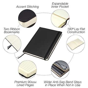 Samsill Large Hardcover Notebook, 240 Lined Notebook Pages, Black, 7.5 x 10 Inch