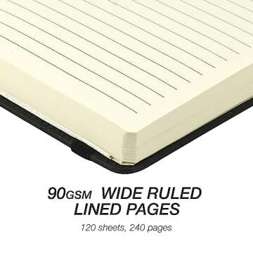 Samsill Large Hardcover Notebook, 240 Lined Notebook Pages, Black, 7.5 x 10 Inch