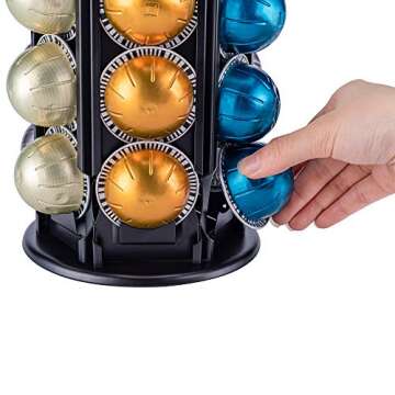 FlagShip Vertuo Pod Holder Carousel Stand for Nespresso Vertuo Capsule Storage Organizer with Extra Space for Coffee Mate Silent Rolling (Vertuo 80+ Pod Storage)