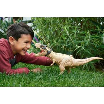 Mattel Jurassic World Track 'n Attack Dinosaur Action Figure, Tyrannosaurus Rex Toy with Lights, Sou...