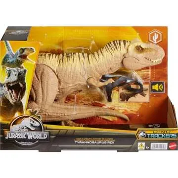 Mattel Jurassic World Track 'n Attack Dinosaur Action Figure, Tyrannosaurus Rex Toy with Lights, Sound, Motion & Accessories, Plus Downloadable App & AR