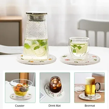 GeeRic 4 Pcs Bar Coasters for Drinks, Handmade Braided Woven Drink Coaster Set, Beermat Beverage Coaster 4.3” Non Slip Coasters, Fruit Printing